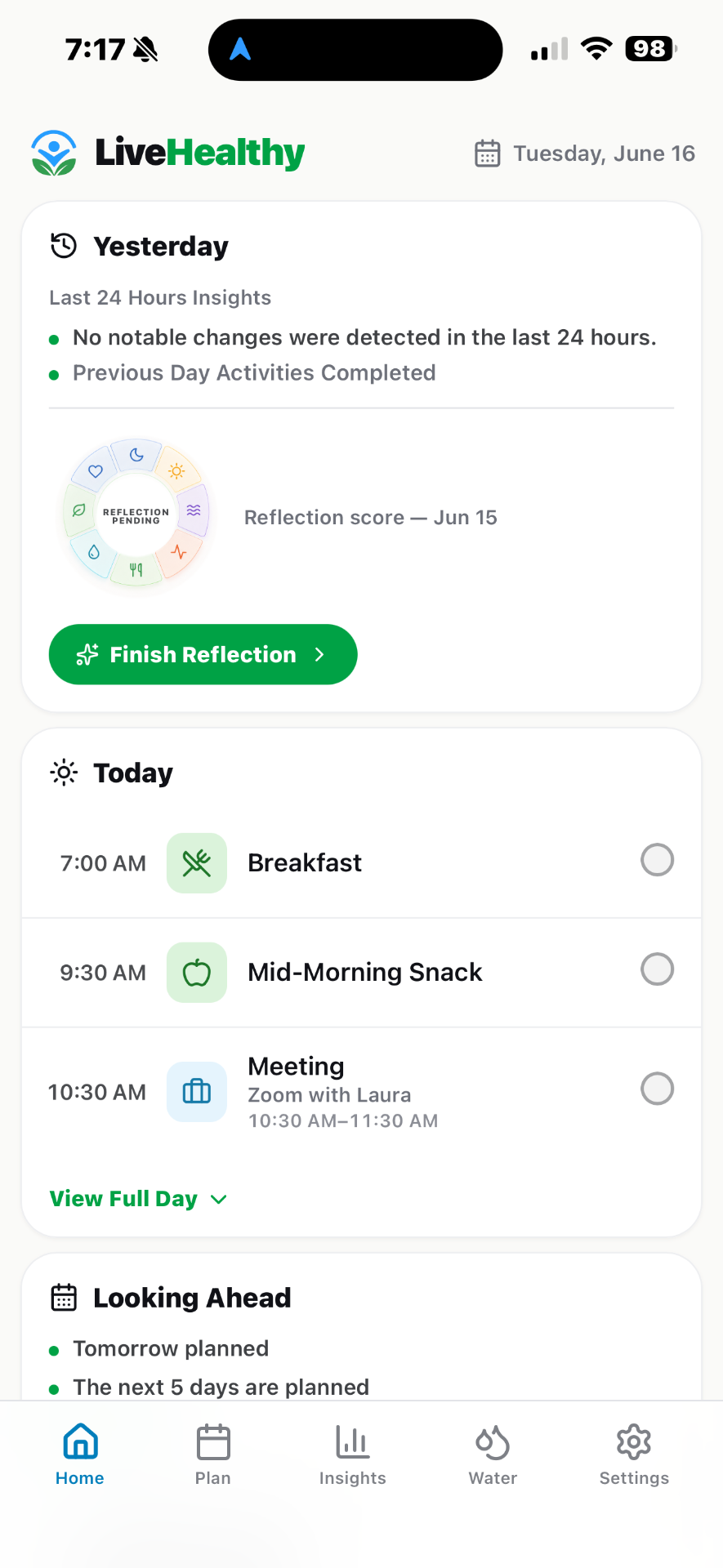 LiveHealthy — Today timeline