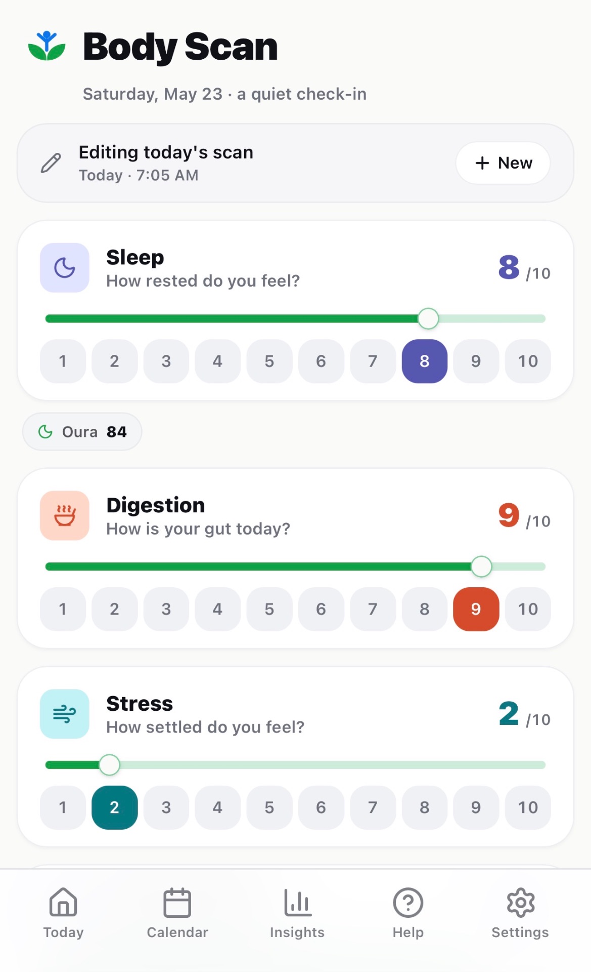Body scan — Live Healthy app screen