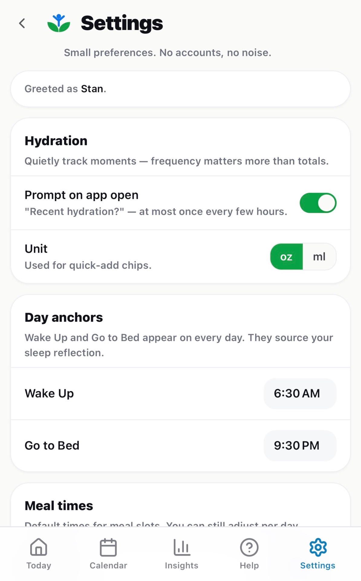 Yours, quietly — Live Healthy app screen